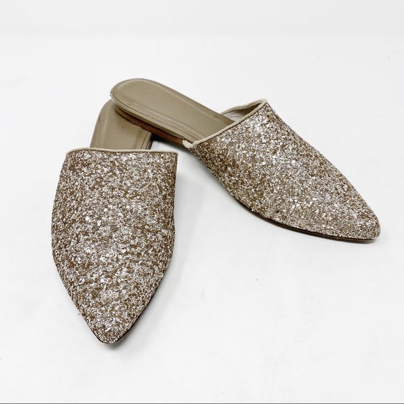 gold glitter mules